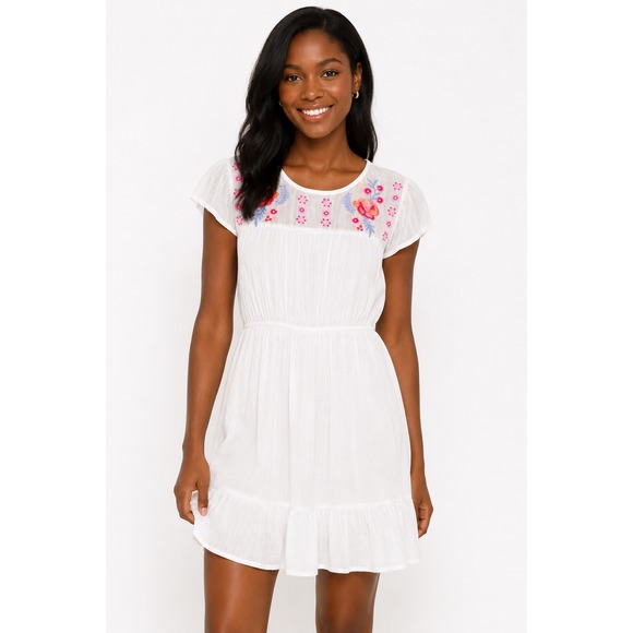 mine Dresses & Skirts - MINE White Embroidered Flutter Sleeve Dress